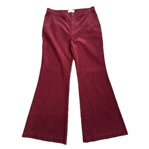 Anthropologie High Waist Flare Corduroy Preppy Pants Burgundy, Wine Women's 14